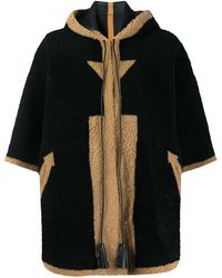 Blancha Shearling Cape Coat - Black