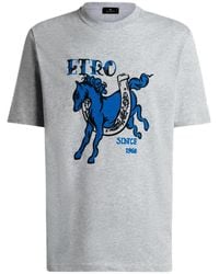 Etro - Cotton Jersey T-Shirt With Pegaso-Print And Logo - Lyst