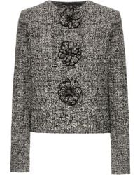 Oscar de la Renta - Flower-Embellished Tweed Jacket - Lyst