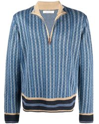 Mens Clothing Sweaters and knitwear Zipped sweaters Wales Bonner Linen Orchestre Jacquard Half Zip Knit in Blue for Men 
