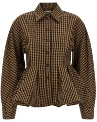 Ganni - Crinkled Check-Print Shirt - Lyst