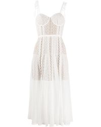 Self-Portrait Midi-jurk Met Vlak Van Kant - Wit