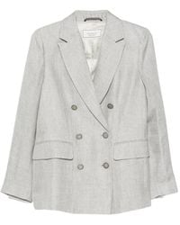 Peserico - Double-Breasted Long-Sleeve Linen Blazer - Lyst