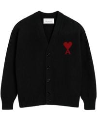 Ami Paris - Wool Cardigan With Contrasted Ami De Coeur - Lyst
