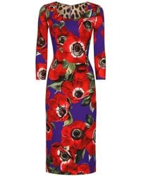 Dolce & Gabbana - Robe fleurie mi-longue à col rond - Lyst