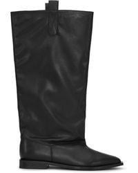 Ganni - Western Loose Flat Tubular Leather Boots - Lyst