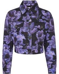 Philipp Plein - Floral-Print Cropped Denim Jacket - Lyst
