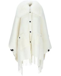 Moncler - Shearling-Collar Fringed Cape - Lyst