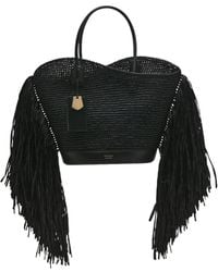 Ferragamo - Fringed Raffia Tote Bag - Lyst