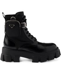 Prada - Monolith Leather And Re-Nylon Boots With Pouch - Lyst