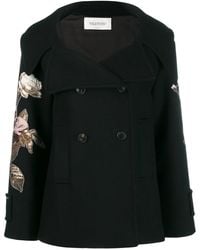 Valentino Garavani - Floral Embroidered Patch Sleeve Coat - Lyst