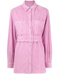 MSGM Belted-waist Corduroy Shirt Jacket - Pink