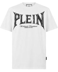 Philipp Plein - Round Neck T-Shirt Chrome Metal Logo Stones - Lyst