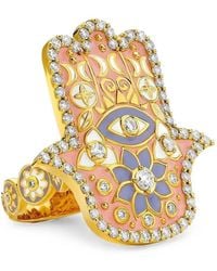 Buddha Mama - Hamsa Diamond And Enamel Ring - Lyst