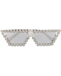 Philipp Plein - Eckige Sonnenbrille Mit Kristallen - Lyst