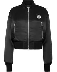Philipp Plein - Satin-Bomberjacke Mit Logo-Schild - Lyst