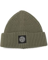 Stone Island - Logo-Patch Ribbed Beanie Hat - Lyst