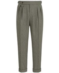 Brunello Cucinelli - Virgin Wool Flannel Trousers With Double Pleats And Waist Tabs - Lyst
