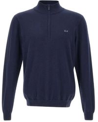 Sun 68 - Embroidered-Logo Half-Zip Sweater - Lyst
