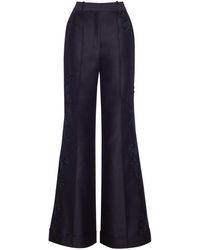 Adam Lippes - Deeda Embroidered Wool-silk Blend Flared Trousers - Lyst