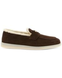 Prada - Logo-Plaque Suede Loafers - Lyst