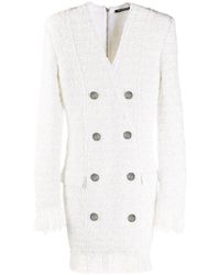 Balmain Blazerjurk Met Afwerking Van Veren - Wit