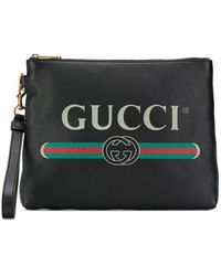 Gucci Print Leather Medium Portfolio - Black