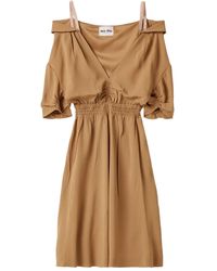 Miu Miu - Sablé Shoulder-Strap Smocked Dress - Lyst