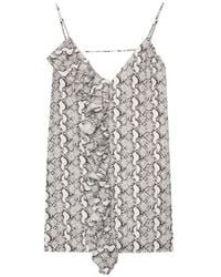 MSGM - Ruffled-Detail Snakeskin-Print Mini Dress - Lyst