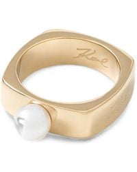 KARL LAGERFELD - Ring Mit Kunstperlen Und Gravur - Lyst