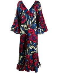 LaDoubleJ Kaftan Met Bloemenprint - Blauw