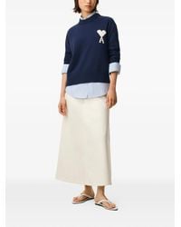 Ami Paris - Wool And Cotton Crewneck Ami De Coeur Sweater - Lyst