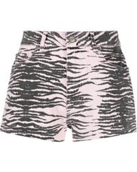 Ganni - Tiger-stripe Denim Shorts - Lyst