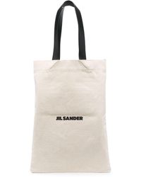 Jil Sander - Shopper aus Leinen mit Logo-Print - Lyst
