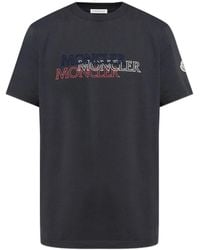 Moncler - T-Shirt En Coton À Logo Imprimé - Lyst