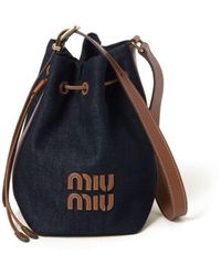 Miu Miu - Logo-lettering Denim Bucket Bag - Lyst
