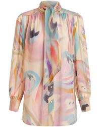 Etro - Painterly-Print Pussy-Bow Blouse - Lyst