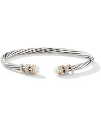 David Yurman - Sterling Silver And 18kt Yellow Gold Helena Pearl And Diamond Cuff - Lyst