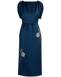 Erdem - Embroidered Satin Midi Party Dress - Lyst