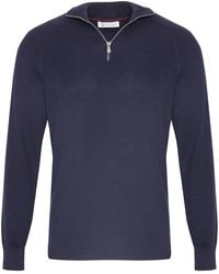 Brunello Cucinelli - Cotton English Rib Sweater With Half Zip And Raglan Sleeves - Lyst
