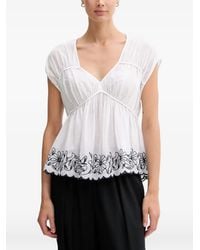 Benetton - Embroidered-Detail V-Neck Blouse - Lyst