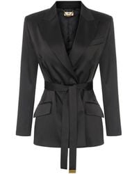Elisabetta Franchi - Stretch Satin Jacket With Belt - Lyst