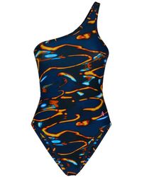 The Attico - One-Shoulder Graphic-Print Swimsuit - Lyst