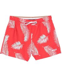 BOSS - Palm-Leaf Print Swim Shorts - Lyst