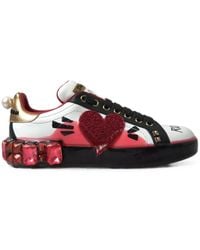 Dolce & Gabbana - Portofino Crystal-Embellished Leather Sneakers - Lyst