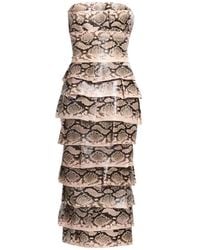 Elie Saab - Tiered Snakeskin-Effect Midi Dress - Lyst