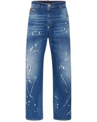Philipp Plein - Beach Boy Fit Gerafelde Jeans Met Verfspatten - Lyst
