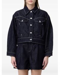 BOSS - Contrast-Stitch Cropped Denim Jacket - Lyst