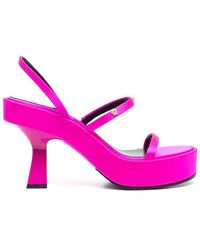 Versace Leer Triplateau Sandalen in het Roze Dames Schoenen voor voor Hakken voor Plateauhakken en pumps 