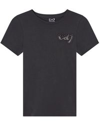 EA7 - T-Shirt Met Logo-Patch En Verfraaid Met Stras - Lyst